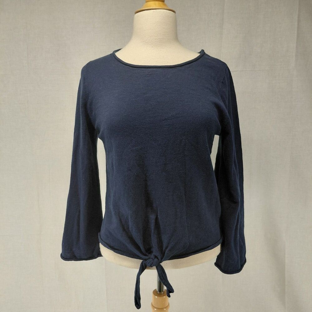 J.Crew navy tie front LS cotton blend sweater with rolled hems Size M